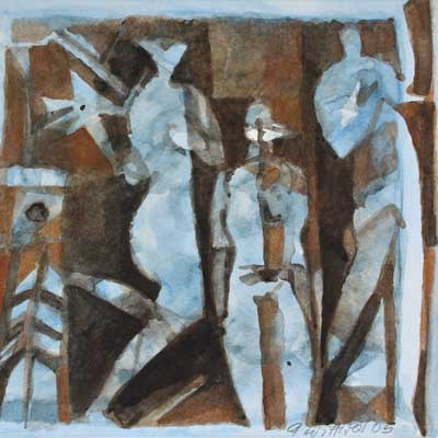 Alfred Wittwar . 2005 . Figuren in Blau . 22,5 x 20,5 cm . Tusche . Kunsthandel Stradmann