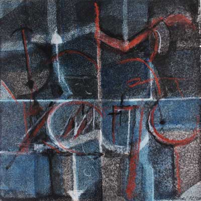 Alfred Wittwar . 1972/08 . Komposition III .72 . Öl + Druckfarbe + Ölpastell . Kunsthandel Stradmann